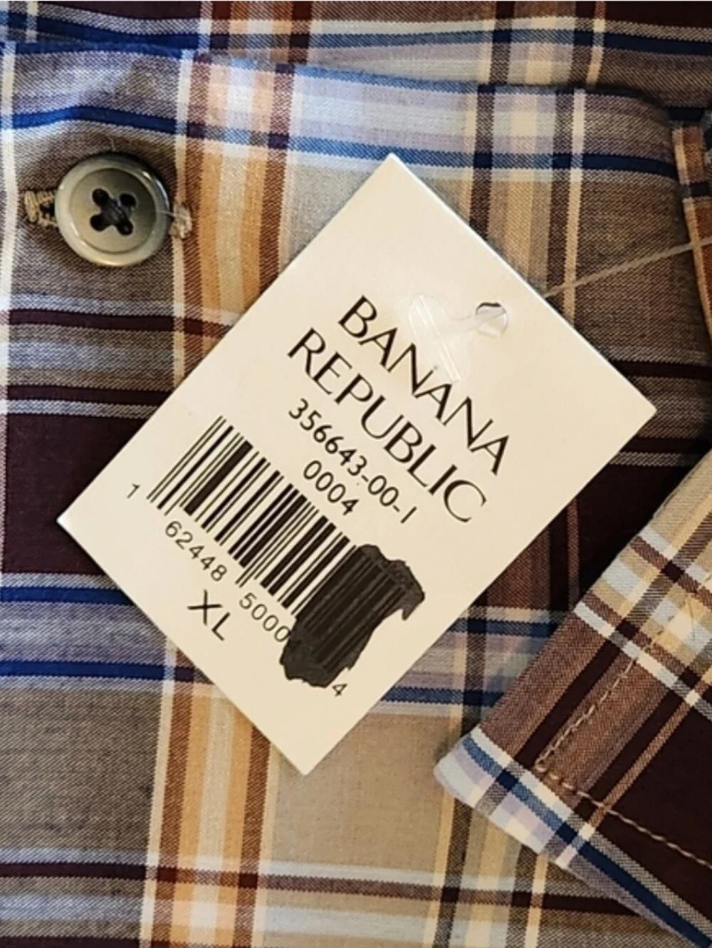 Vintage 2006 Banana Republic XL Plaid Button Down Shirt NWT 100% Cotton